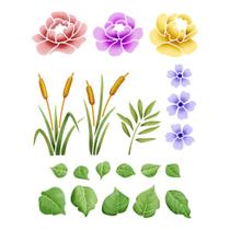 Stencil Pintura Flores e Folhas 21,1x17,2 Stm-730 Litoarte