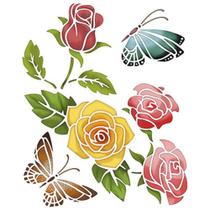 Stencil Pintura Rosas com Borboleta Str-012 25x20 Litoarte