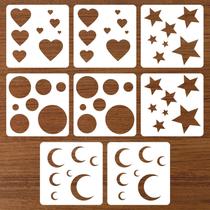 Stencil Psiriol 8 Peças Lua Estrela Coração Círculo 10 x 10 cm