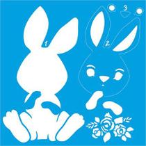 Stencil Silhueta Coelho com Flores ST-X394 Litoarte Rizzo Confeitaria