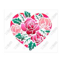 Stencil Simples Coração Rosas Opa2630 20x25