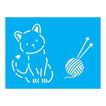 Stencil Tamako Gato Bola Lã - 15X20Cm - Ref 899