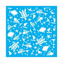 Stencil Tamako Tartarugas Peixes Mar - 30X30Cm - Ref 9552