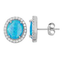 Sterling Prata Azul Inlay Opala Oval Stud Brincos