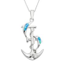 Sterling Prata e Azul Inlay Opala Golfinhos e CZ Anchor P