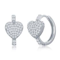 Sterling Prata Mircro Pave CZ Coração Huggie Hoop Brincos