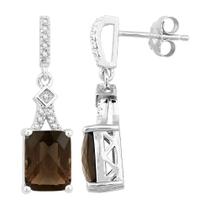 Sterling Prata Octagon Smoky Quartz Brincos