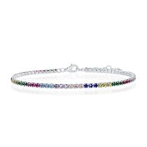 Sterling Prata Rainbow CZ Pulseira de Tênis