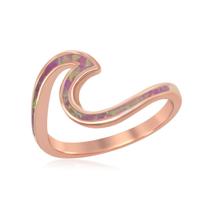 Sterling Prata Rosa Inlay Opal Wave Design Ring, Tamanho 8