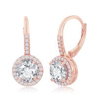 Sterling Prata Rosa Ouro Banhado Redondo CZ Halo Brincos