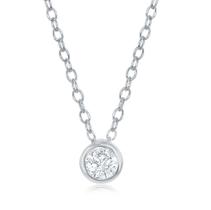 Sterling Prata Single Bezel-Set Colar de Zircônia Cúbica