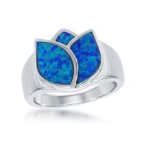 Sterling Silver Blue Inlay Opala Rose Ring, Tamanho 8