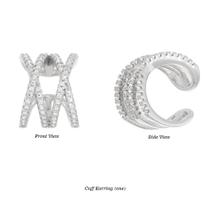 Sterling Silver CZ Brincos Double X Ear Clip