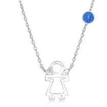 Sterling Silver Girl Recorte com colar de contas de opala azul