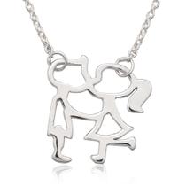 Sterling Silver Menina e Menino Cutout Colar