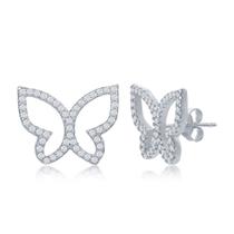 Sterling Silver Open Butterfly CZ Stud Brincos