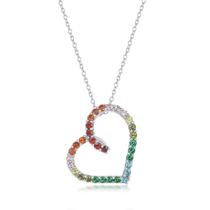 Sterling Silver Open Heart Rainbow Colar de zircônia cúbica