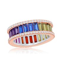 Sterling Silver Rainbow Baguete CZ Band Ring, Tamanho 10