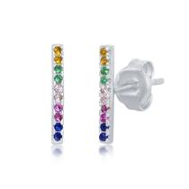 Sterling Silver Rainbow CZ Bar Stud Brincos