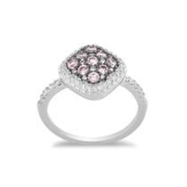 Sterling Silver Square Rosa CZ Micro Pave Ring, Tamanho 8