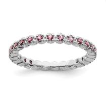 Sterling Silver Stackable Expressions Anel de Turmalina Rosa