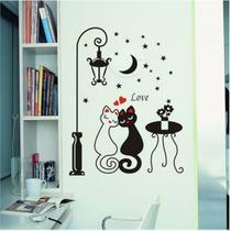 Sticker de Parede Gatos Silhueta sob Poste Vintage e Mesa com Vaso Decoração Criativa Interiores