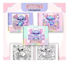 Stitch livro de colorir estilo bobbie goods capa Dura papel 180g Na cor Rosa - joicemorenapapelaria