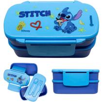 Stitch Marmita Lancheira Infantil Com Garfo E Faca BPA FREE Com 3 Divisórias 800ml Oficial Disney - Zona Criativa