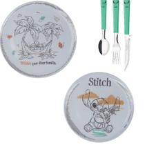 STITCH Refeicao pratos raso e sobremesa e talheres Grande