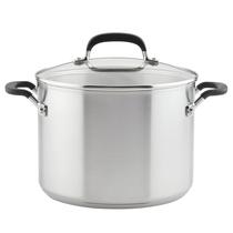Stockpot KitchenAid em aço inoxidável 8L com tampa e marcas de medição Stockpot KitchenAid em aço inoxidável 8L com tampa e marcas de medição