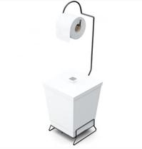 Stolf Banheiro Suporte Papel Higiênico com Lixeira, Branco/Preto, 22 x 20 x 59 cm