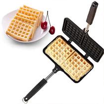 Stove Top Iron Waffle Maker, Deep Fill Non-Stick Plates Teflon Coating for Easy Clean 2 Slice Mini Waffle Baking Pan Bakeware for Snacks Breakfast