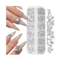 Strass 3D Para Unhas Champagne, 12 Grades, Formas Mistas, Quadrado Grosso, Coração, Borboleta,