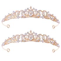 Strass de liga dourada feltrada Tiara Crown para mulheres x2 Strass de liga dourada feltrada Tiara Crown para mulheres x2