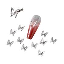 Strass Em Forma De Borboleta Para Unhas, Prata E Ouro, Charms 3D Para Unhas, 10 Peças, Acessórios De