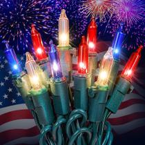 String Lights Hopolon Vermelho Branco Azul 13 m, 100 luzes, pacote com 2