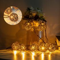 String Lights Vigdur Rattan Ball 3m 10 LED branco quente