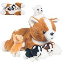 Stuffed Animal Dog Youthfuljive Corgi com bebês, 5 unidades para crianças Stuffed Animal Dog Youthfuljive Corgi com bebês, 5 unidades para crianças