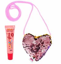 Style Bolsa Gliter Coração Makebrinq Acessório Infantil Com Gloss Labial Vegano