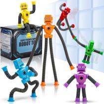Suction Cup Pop Tubes Robot Toys, 6 peças para crianças de 3 anos ou mais