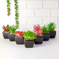 Suculenta Artificial Mini Vaso Preto de Cerâmica Suculenta Artificial Mini Vaso Preto de Cerâmica