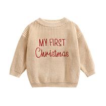 Suéter Adobabirl My 1st Christmas unissex de 9 a 12 meses bege