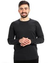 Sueter Anistia Masculino Tricot Manga Longa Gola Redonda Detalhe na Manga Grafite