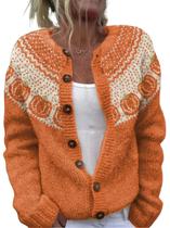 Suéter Beopjesk Halloween Orange Button Knit Cardigan M