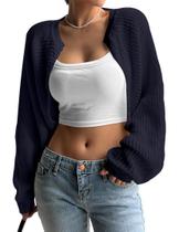 Suéter Bolero Shrug SECRETEYARD Open Front Rib Knit Navy
