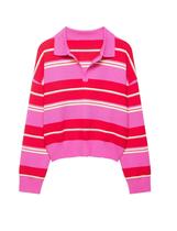 Suéter Bozanly feminino de grandes dimensões com gola polo listrada Suéter Bozanly feminino de grandes dimensões com gola polo listrada