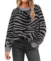 Suéter CARCOS Plus Size com estampa de zebra cinza para mulheres 3GG 22W