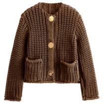 Suéter Cardigã Arssm Cropped Chunky Knit Open Front Brown
