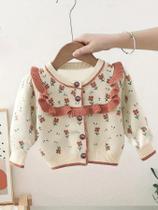 Suéter Cardigã Floral Estilo Coreano Para Meninas, Jaqueta De Outono, Tricô Estiloso Para Bebês