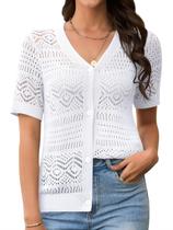 Suéter cardigã Jiflora feminino tricotado em crochê branco XXL Suéter cardigã Jiflora feminino tricotado em crochê branco XXL